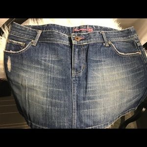 Distressed denim skirt